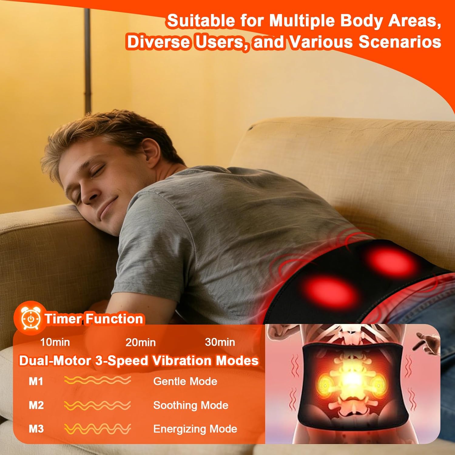 Red Light Therapy Belt for Body, 660nm & 850nm, 105 LED Beads, 5-Level Dimming, 3-Speed Vibration, & 3 Timed Modes Rechargeable Heating Waist Wrap for Back, Knee, Abdomen