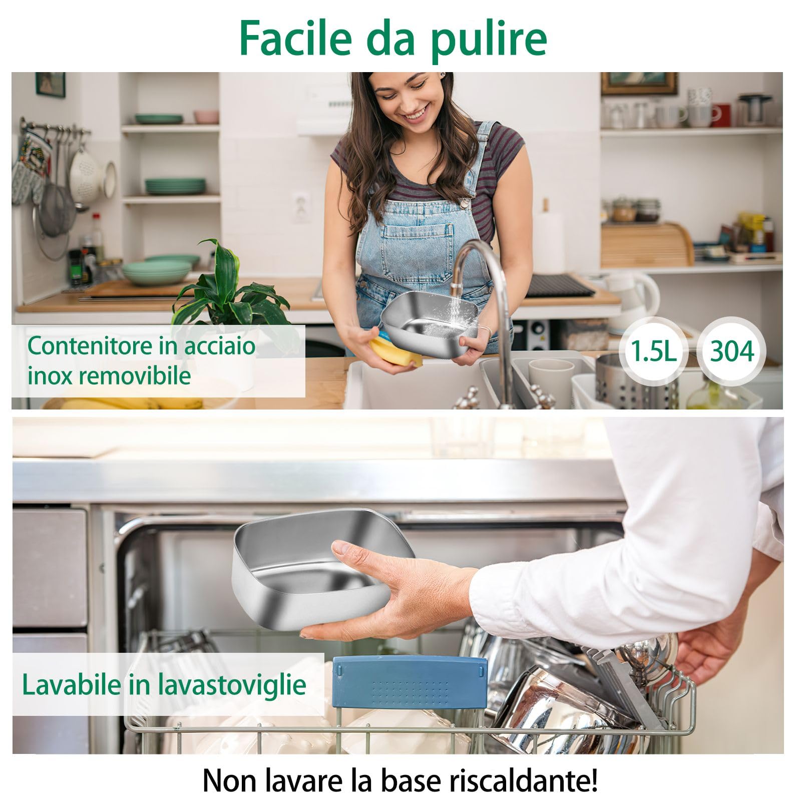 Lunch Box Elettrico Portatile 4 in 1 12V/24V/110V/220V 1.5L 60W Acciaio Inox Auto Camion Ufficio