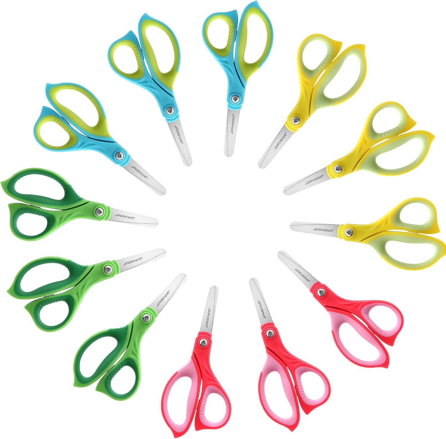 JARVISTAR 5.5" Kids Scissors, Comfort Grip Student Safety Tool, Blunt Tip for Left and Right Handed Children, With Cover for School, Teachers, Toddlers Crafts, 24 Pack