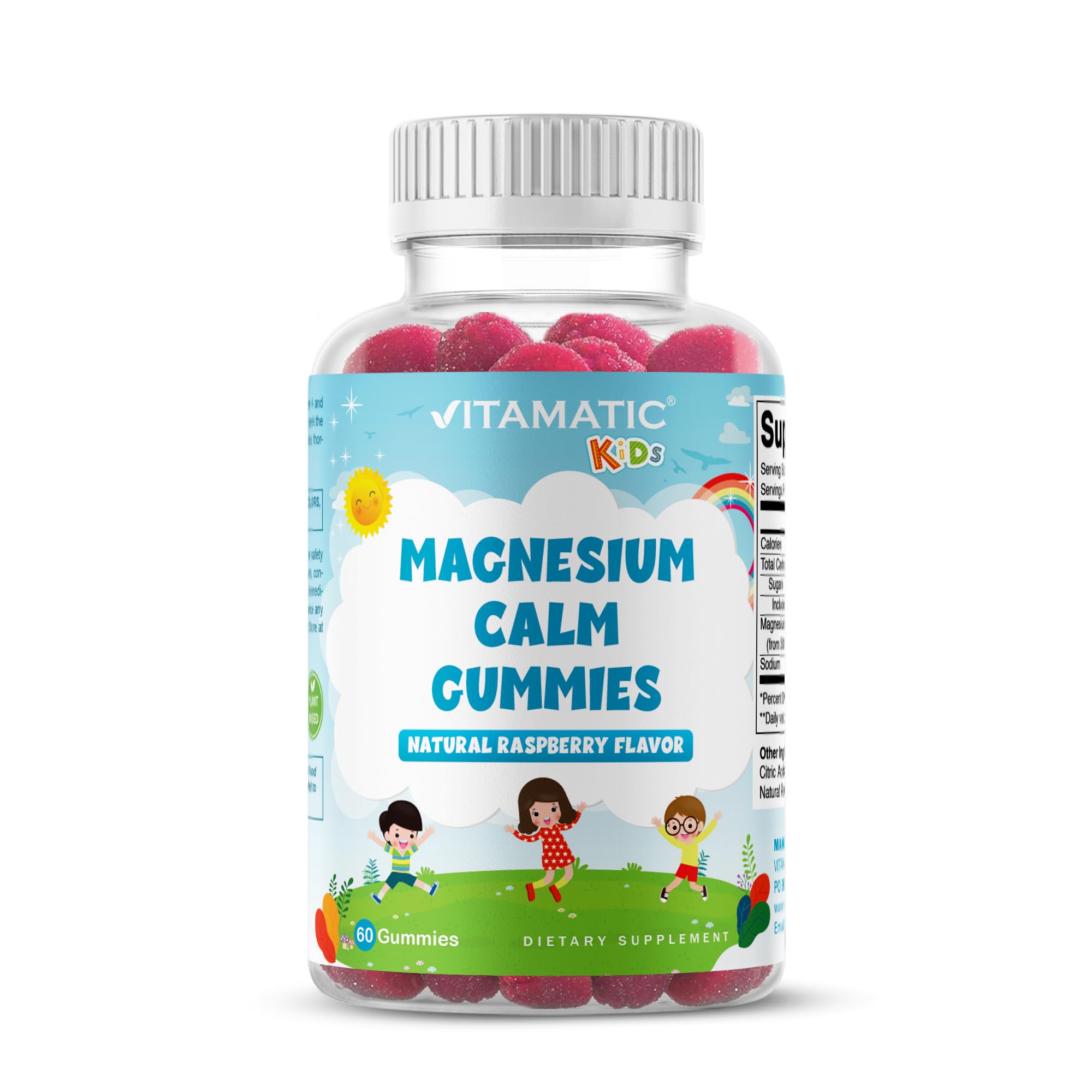 Vitamatic Kids Magnesium Calm Gummies - 60 Vegan Count - Great Tasting - Promote Healthy, Muscle, Bone, & Energy Support