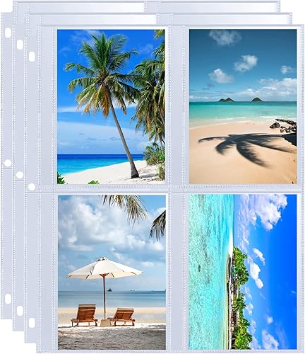 Paquete de 60 páginas de repuesto de álbum de fotos de 3.5 x 5 pulgadas para carpeta de 3 anillas, fundas de fotos ultra transparentes con capacidad