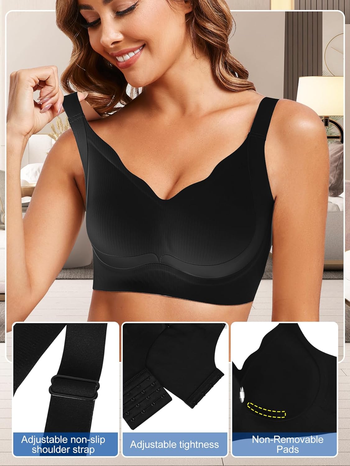 Anti Sagging Full Coverage Bras for Women，No Underwire Bras for Women Wireless Push-Up - Image 5