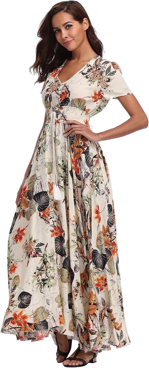 VintageClothing Women Floral Maxi Dresses Boho Button Up Summer Dress image 5