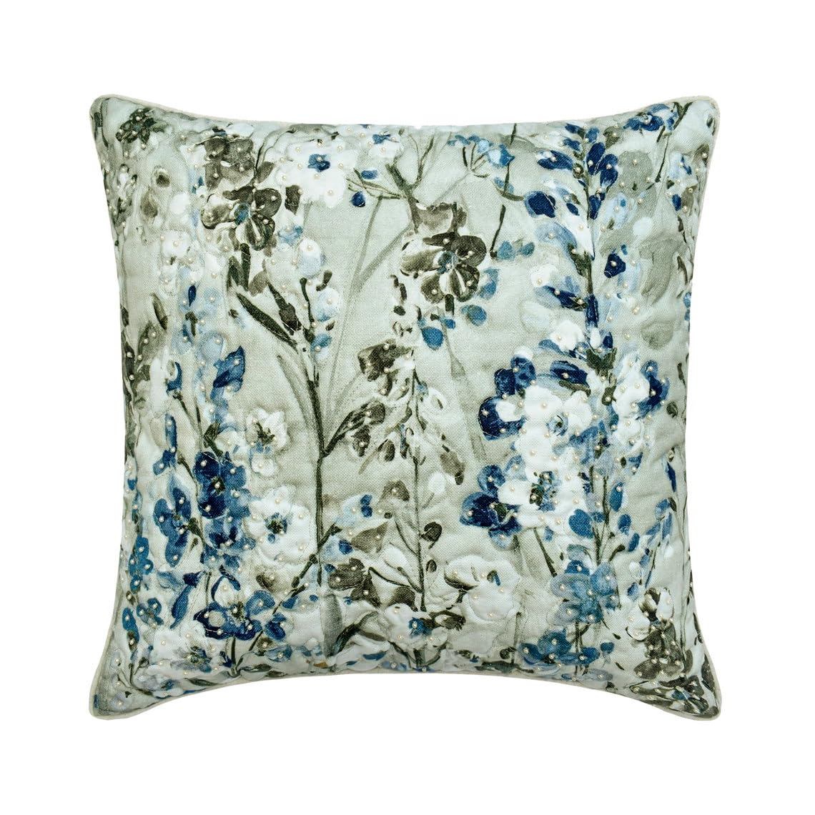 The HomeCentric Decorative Cushion Covers Blue 55x55 cm (22"x22") Cotton Floral, Printed, Quilted & Pearl Embroidery Cushion Cover For Sofa, Floral Modern Style - Petaline