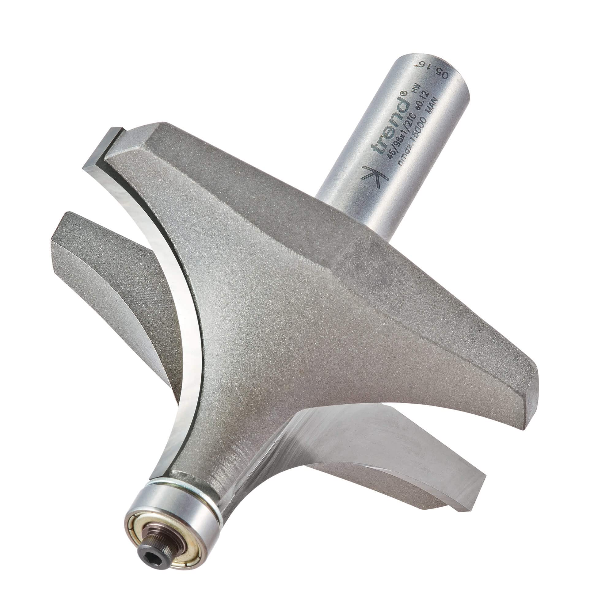 Trend Professional Bearing Guided Ovolo Router Cutter, 31.8mm Radius, 1/2 Inch Shank, 76.5mm Cut Diameter & 38mm Cut Length