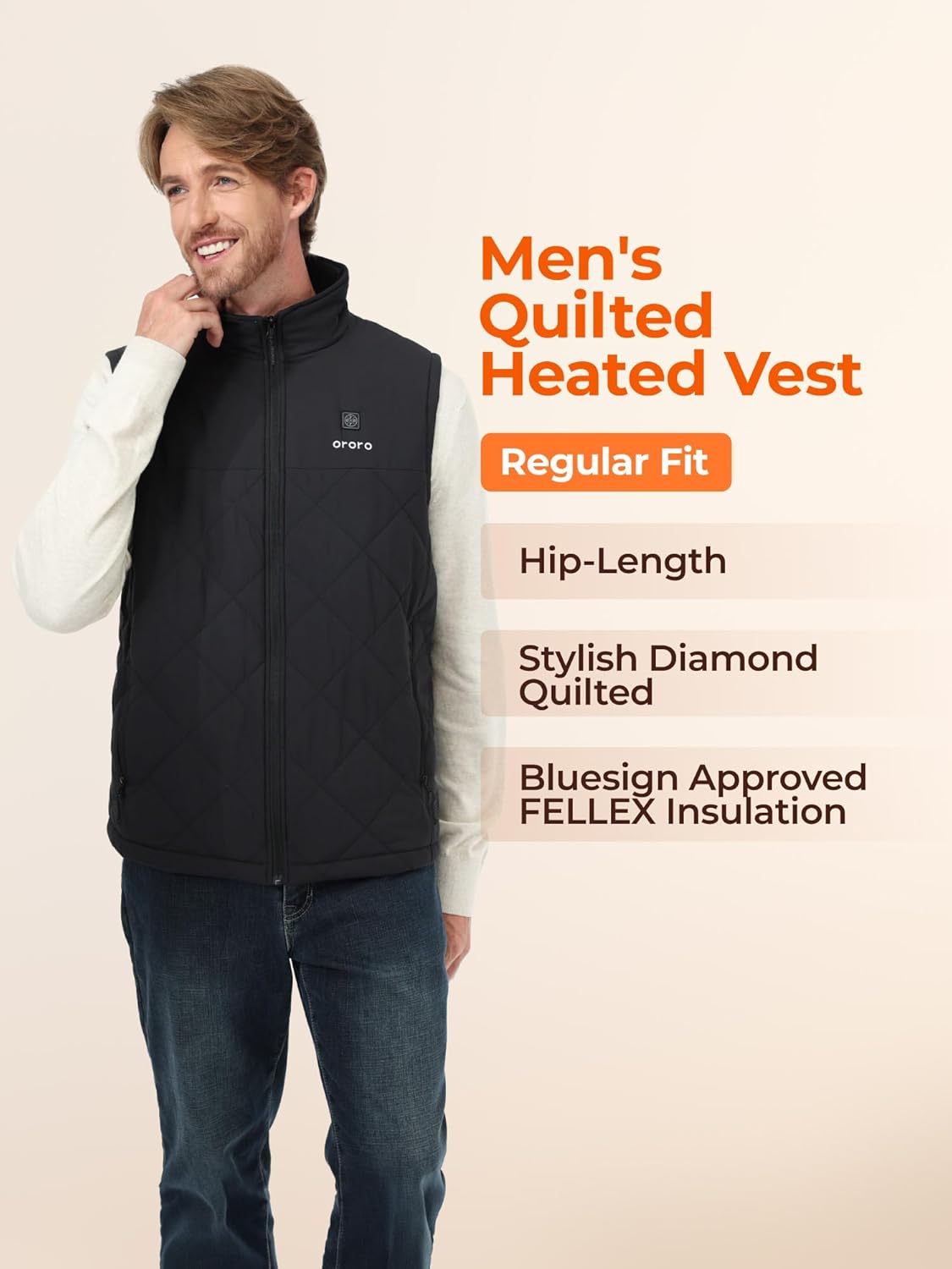 ORORO Men's Heated Quilted Vest with Heated Collar, Lightweight Quilted Heating Vest with USB-C Rechargeable Battery - Image 7