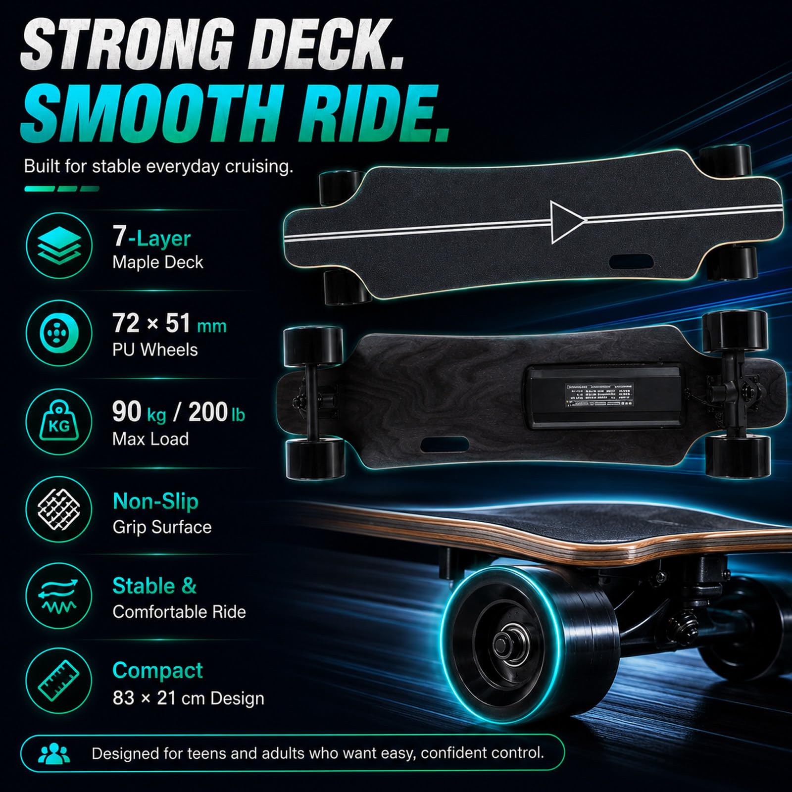 Skateboard Elettrici Professionali Fuoristrada - velocità Massima 25 Km/H, Autonomia 8 Km/15 Km, Pendenza di 15°, Carico Dall'Alto 200 Libbre 8km