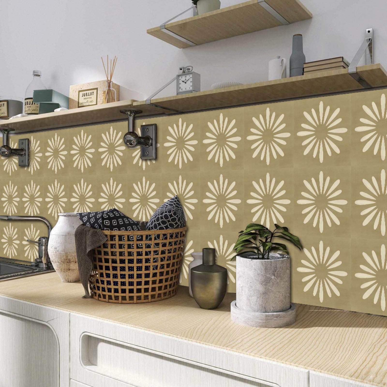 Piastrelle Adesive Cucina Modello Marrone Chiaro Pavimento pvc Adesivo Mobili Decorazioni Piastrelle Adesive Bagno Impermeabile Resistenza all'olio Mattonelle Adesive