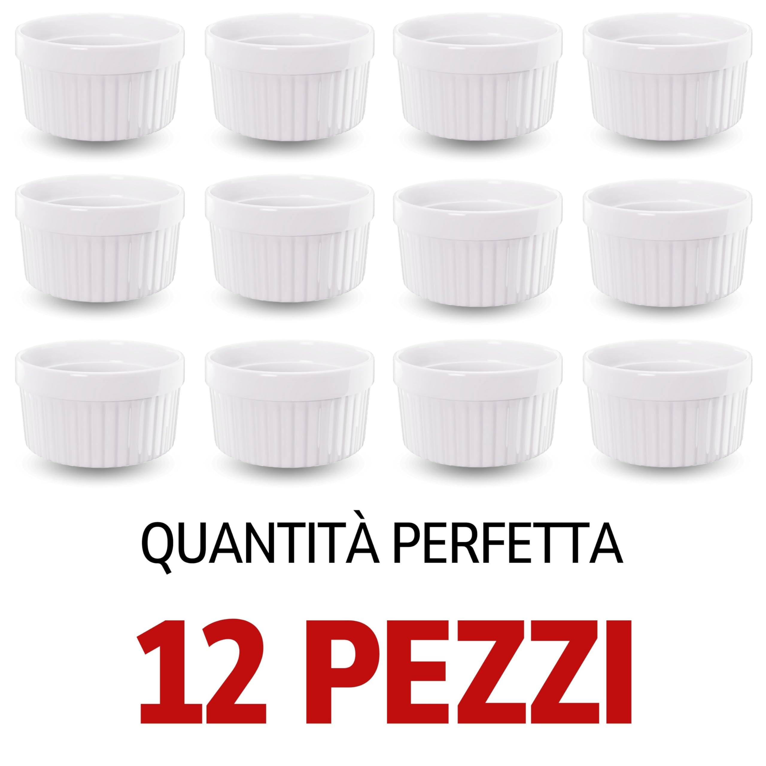 ToCi, pirottini bianchi per crème brûlée, 9 cm, anche per soufflé di cioccolato e altre ricette, in ceramica, Ceramica, Giallo, 12 Item