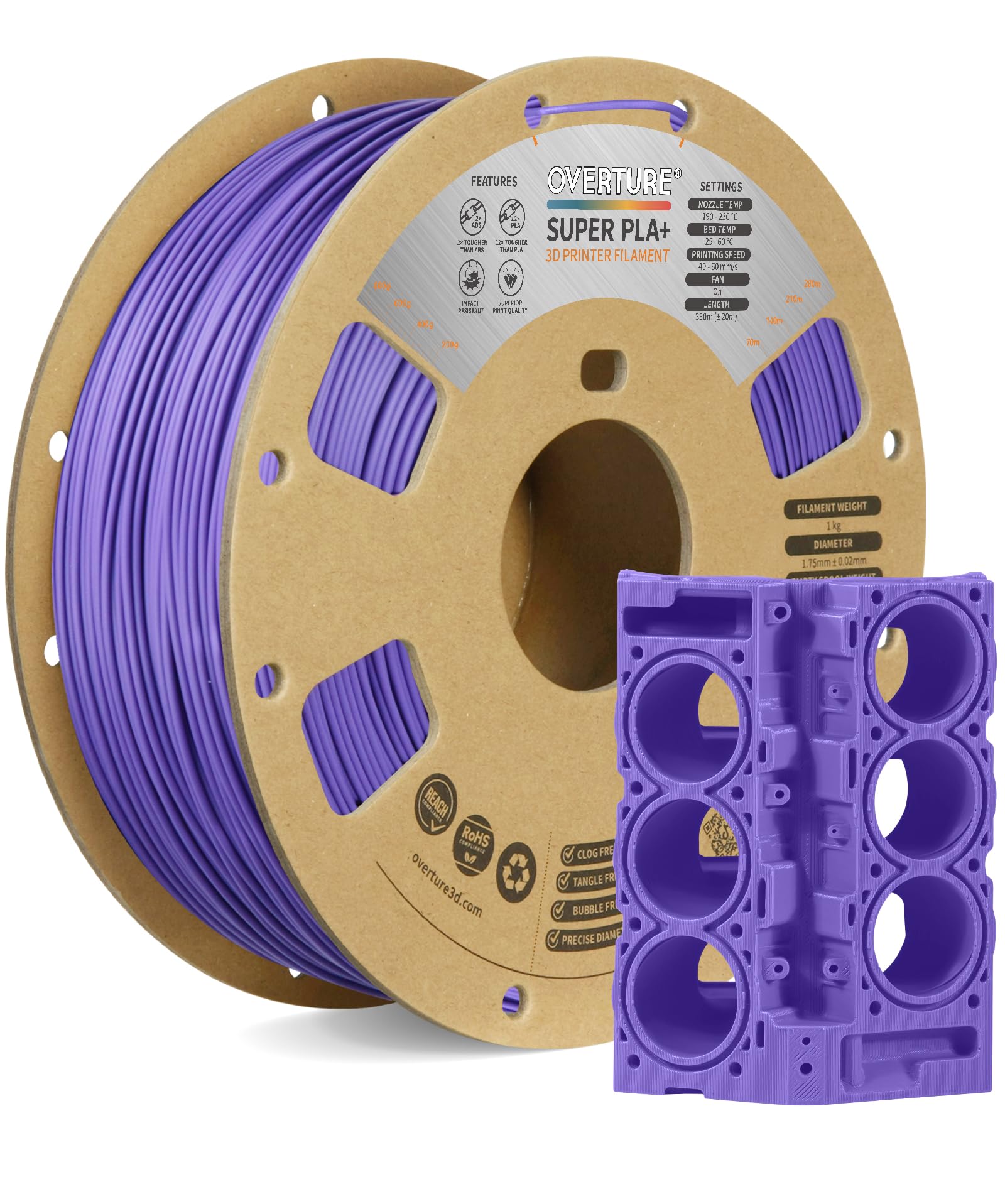 Overture PLA Plus 3D Printer Filament - 1kg Black -17