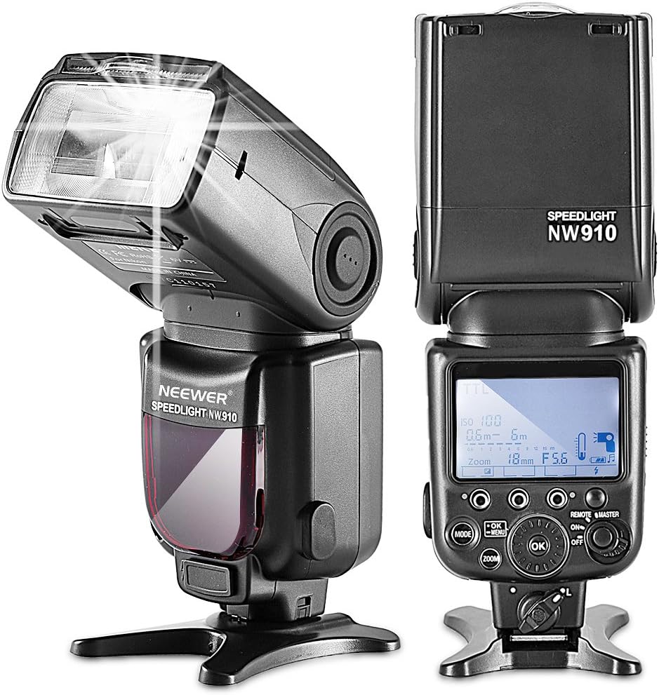 Neewer NW910/MK910 Speedlite front and side view