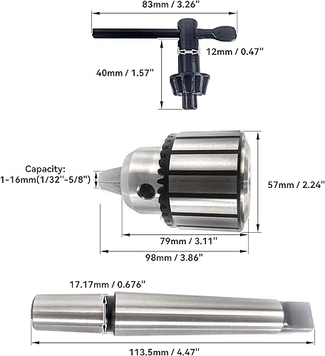 Miniatura 9 de HFS (R) Portabrocas con llave (132"-58" y rosca de montaje JT3)  Fuerza de agarre precisa y fuerte para prensas de taladro portátiles, de banco o de