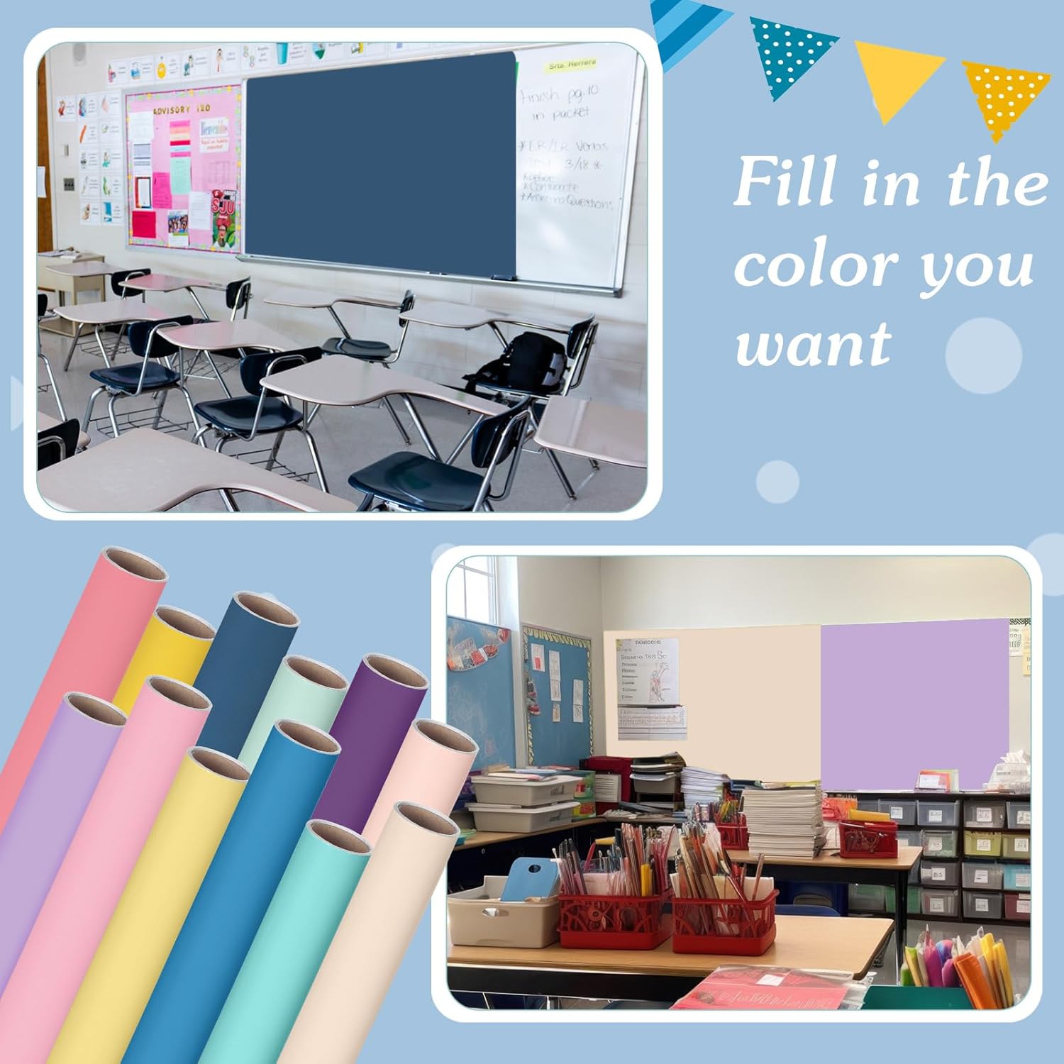 Skyygemm 12 Rolls 4 x 12 ft Colored Bulletin Board Paper Fade Resistant Bulletin Board Paper Roll Bulk for Christmas Art Decor Drawing Craft Painting(Mixed Color)