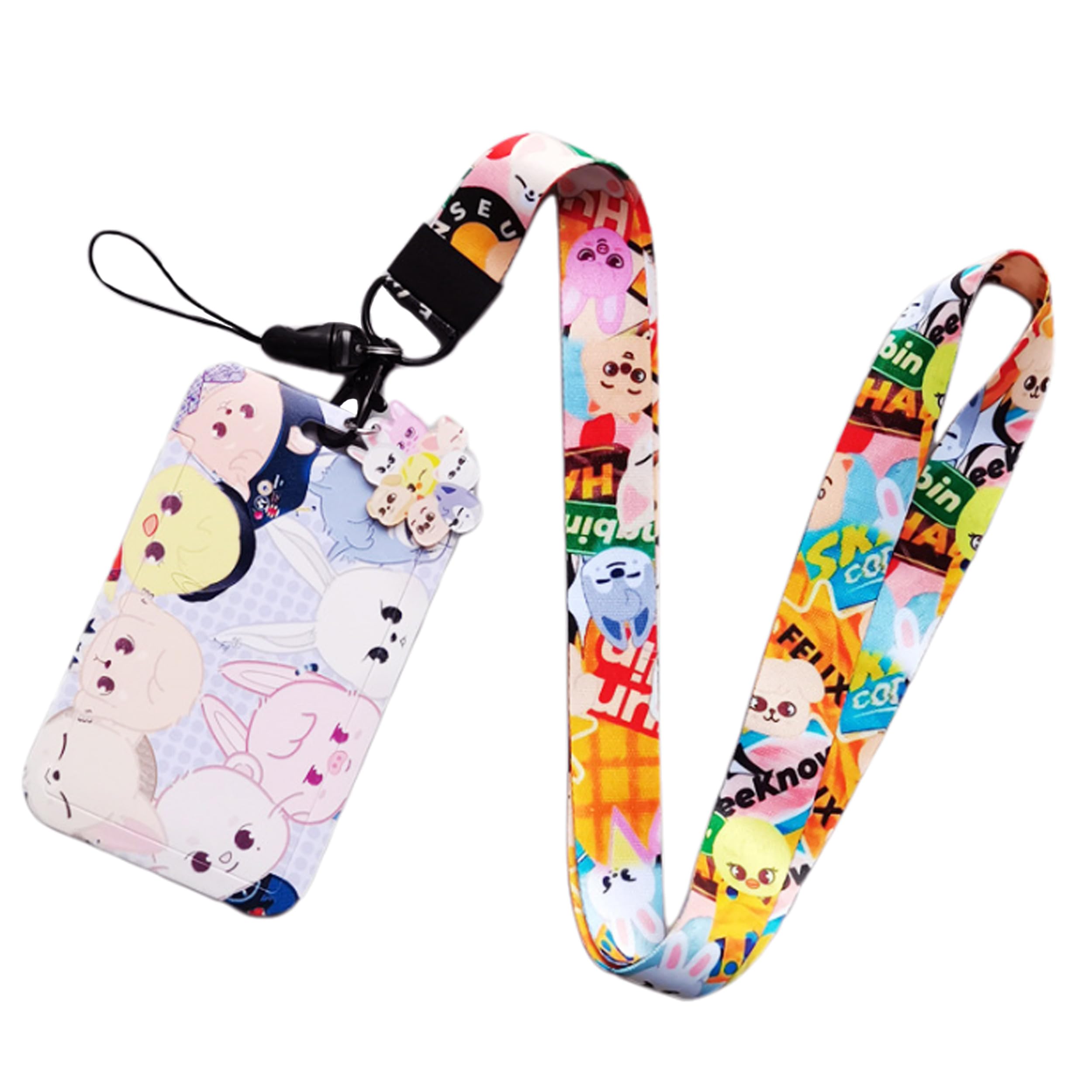 Satdflie Kpop Stray Kids Merch SKZOO Lanyard with Card Holder Set, Cartoon ID Photo Card Holder Case for SKZ Fans Gifts, Color/4