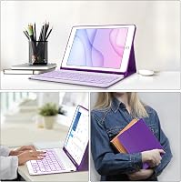 Lila iPad Billentyűzet Tok – 9.7" (5./6. generáció, Air 1/2), Bluetooth, Levehető Háttérvilágításos AZERTY Billentyűzet, Mágneses 7