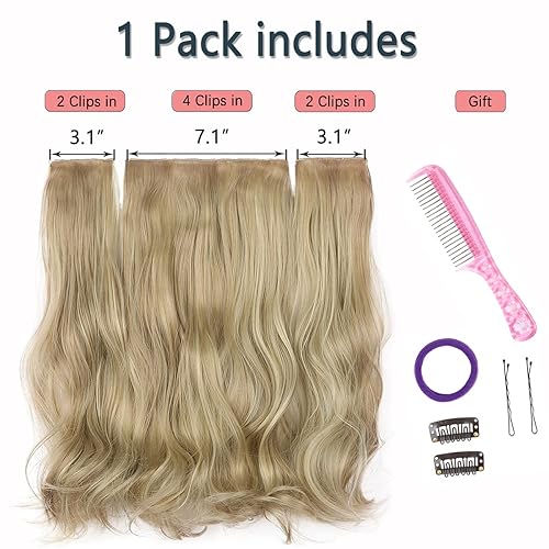 Miniatura 8 de Juego de 3 extensiones de cabello con pinzas, balayage, castaño oscuro medio a rubio ceniza pálido, 20 pulgadas, 6.35 oz, invisible, ondulado,