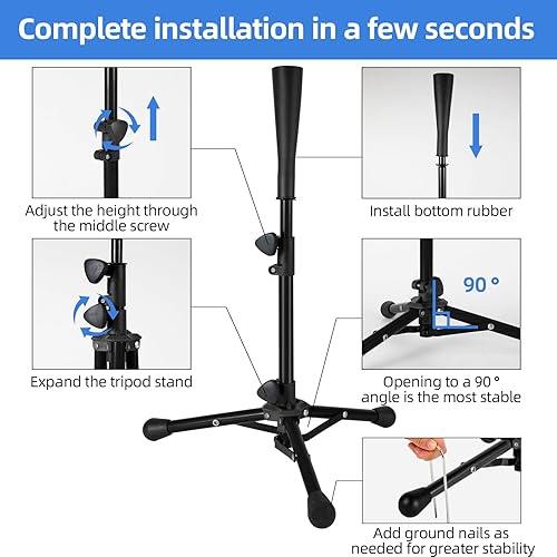 Miniatura 3 de Baseball Tee For Kids, Easy Adjustable Batting Tee From 20.85 to 31.30 Inches. Foldable and Stable Baseball Tees for Hitting with Portable Bag.