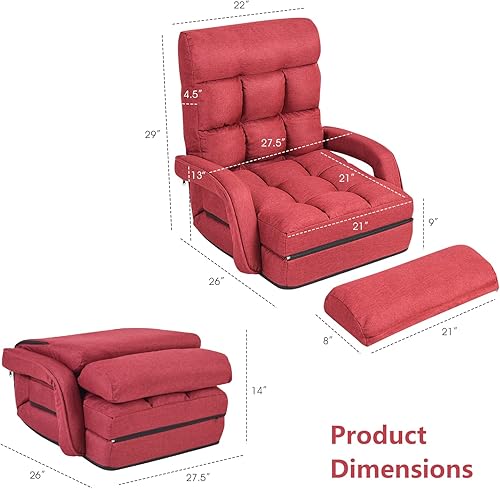 Miniatura 21 de Giantex Chaise Lounge - Sillón plegable multiusos para interiores, 6 posiciones ajustables, reposabrazos integrados, almohada lumbar, asiento