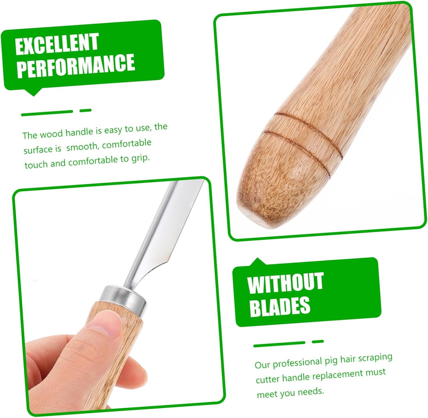 SOLUSTRE 2pcs Stainless Steel Hair Scraper Blades Holder Pig Hair Removing Tool Wood Handle Blades Clamp in Grooming and Trimming