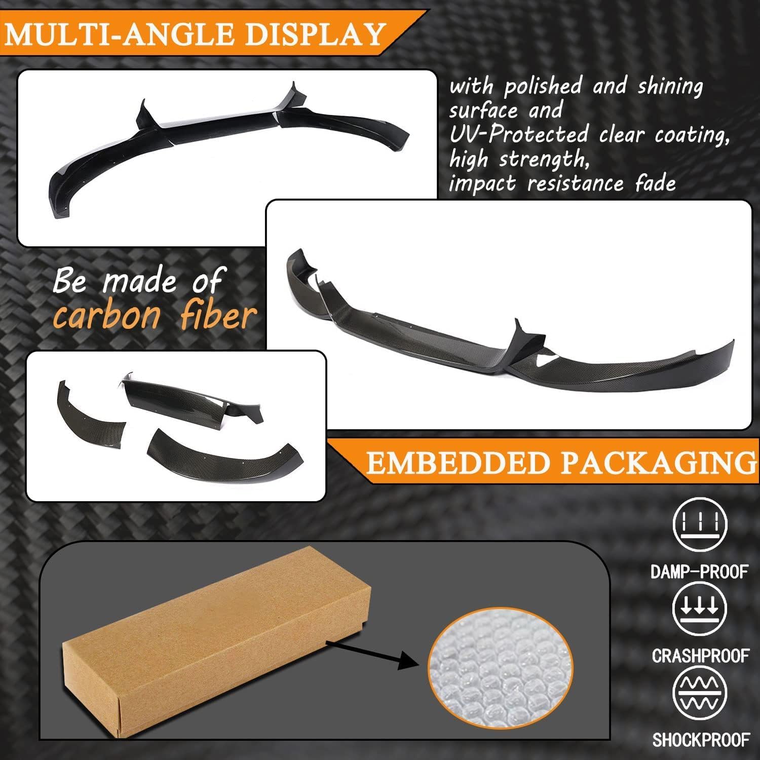 Real Carbon Fiber Front Bumper Lip Spoiler Fits for BMW 5 Series G30 520i 530i 540i 550i Base Sedan 2017-2019 Add-on Sporty Chin Spoiler Splitter Protector