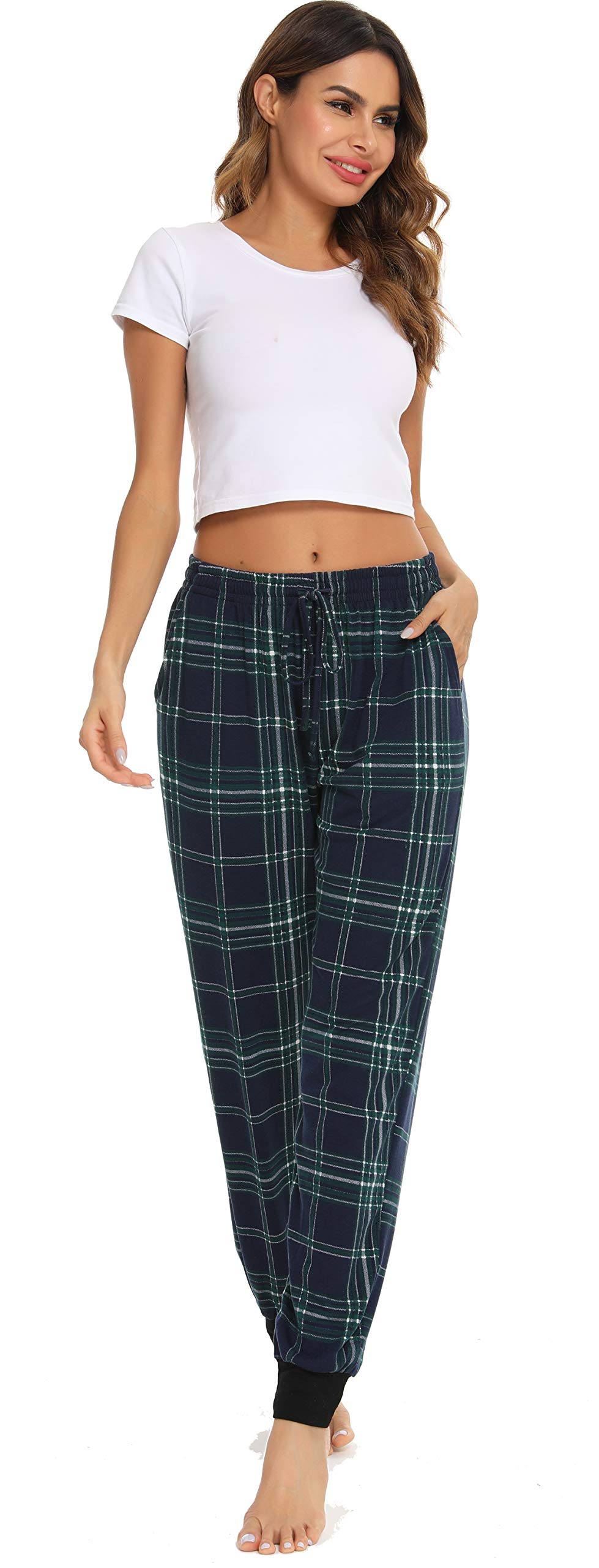 Vlazom Pantalon de Pyjama Femme Bas de Pyjama Femmes à Carreaux Pantalon de Nuit avec Poches