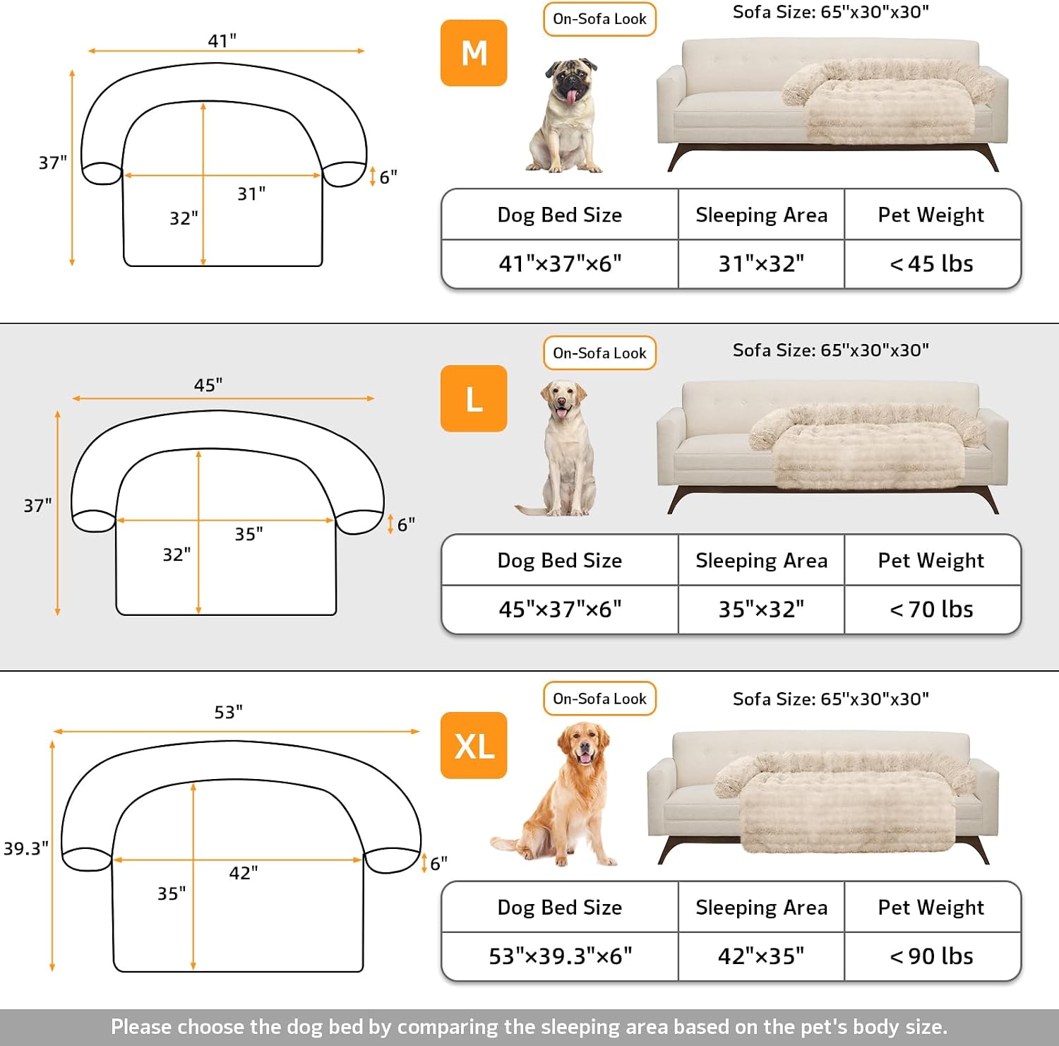 GGIB Dog Couch Cover Calming Plush Dog Bed Mat for Furniture Sofa Protector Washable Removable Cover for Large Medium Small Dogs and Cats Camel L