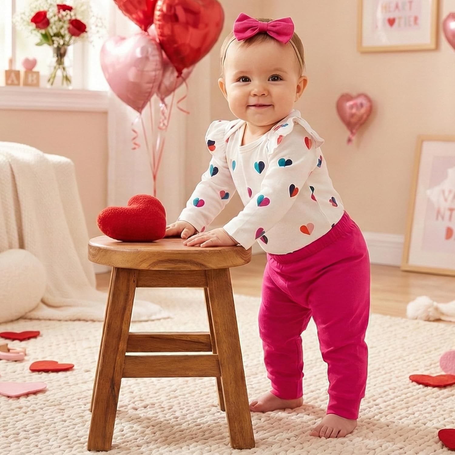 Fullfamous Baby Girl's 3pc Frill Long Sleeve Romper and Pant Set - Image 3