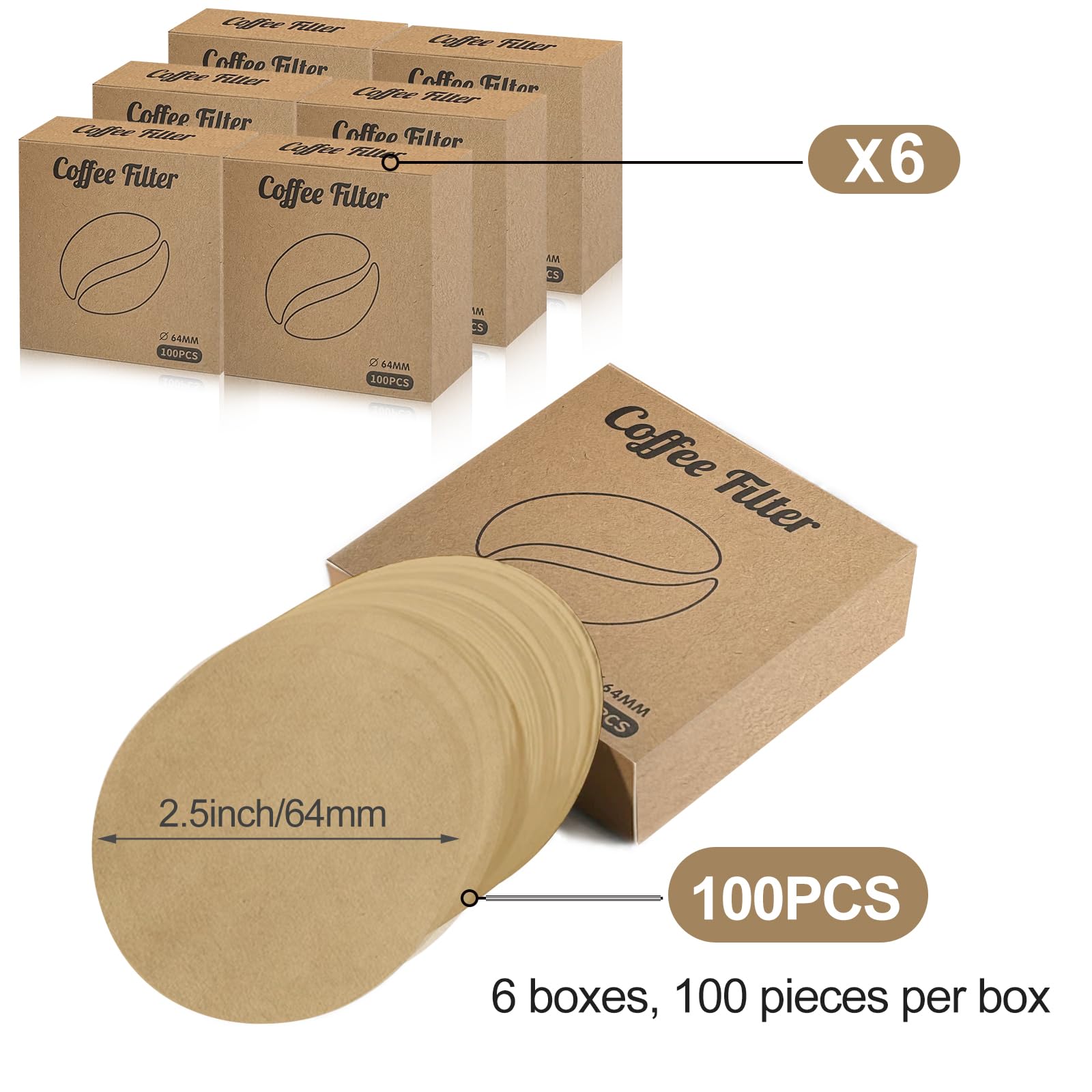 600 Pcs Papel de Filtro de Café 64 mm, Redondos Filtros Desechables, Sin Blanquear Natural, Compatible con Aeropress Cafeteras Espresso