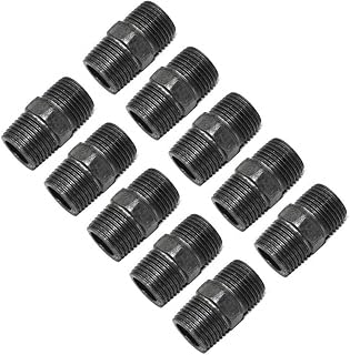 LONG TAO 10-Pack 1/2" x 1.5" Black Malleable Iron Pipe Nipples - Threaded Fittings for Industrial Decor & DIY Plumbing