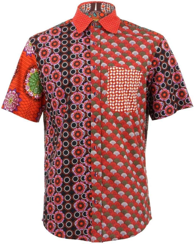 Loud Originals Regular Fit Short Sleeve Mixed Panel Shirt - Green & Blue Mix