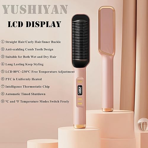 Miniatura 10 de Peine alisador de cabello de iones negativos de 110 V, peine alisador de cabello 2 en 1 y peine rizador para cabello seco y cabello húmedo,