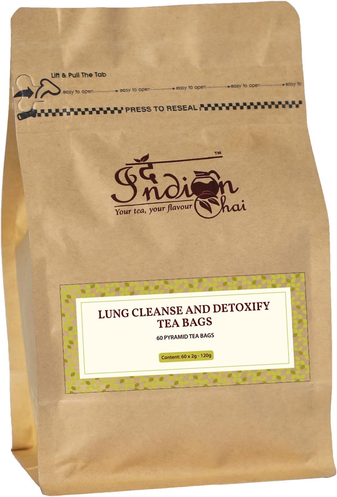 The Indian Chai – Lung Cleanse & Detoxify Tea 60 Pyramid Tea Bags | Anti Smoking Herbal Tea with Burdock Root, Valerian Root, Mullein Leaf, Eucalyptus Leaves & more