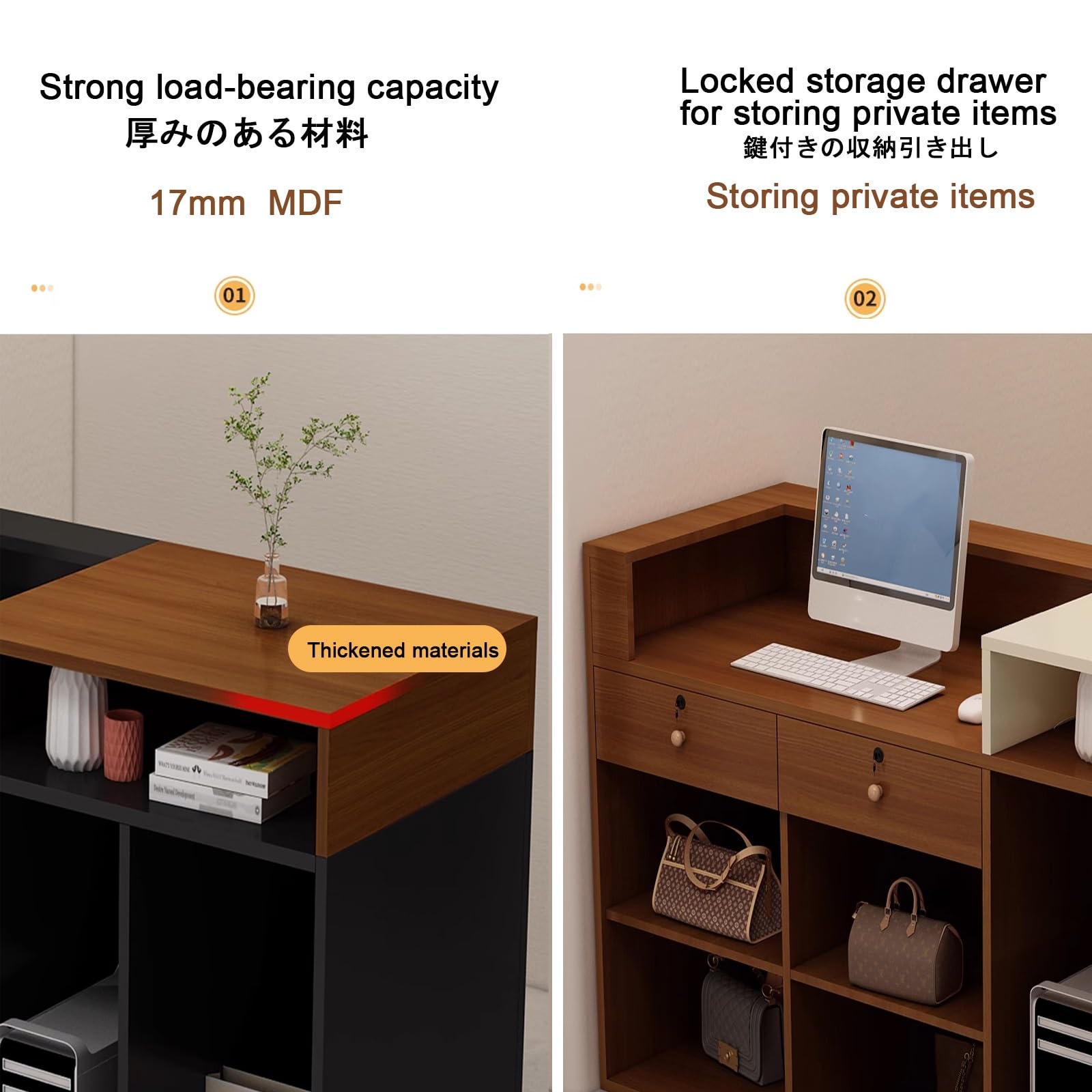 Große Empfangstheke，einfach moderner empfangstresen， Reception Counter Office Desk Counter Reception Table，klein empfangstresen mit schreibtisch，für Salon und Büro(K,L90*W50CM/L35.4*W19.6IN_L)