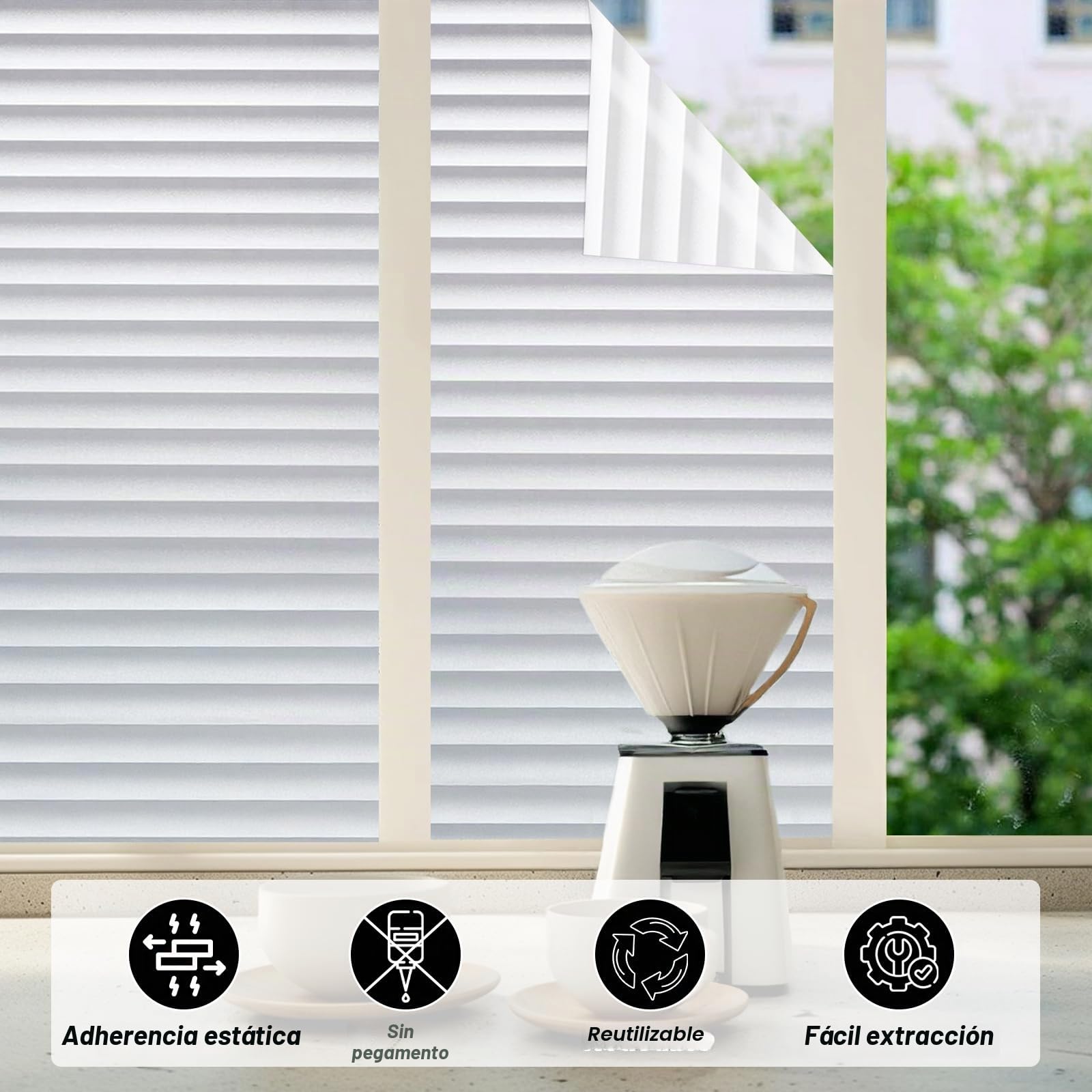 DUOFIRE Vinilo para Ventana de Privacidad Vinilo de Ventana Persianas Decorativa del Película de Ventana Autoadhesiva Sin Pegamento Película para Vidrio Anti-UV (90cm X 300cm, DP040)…