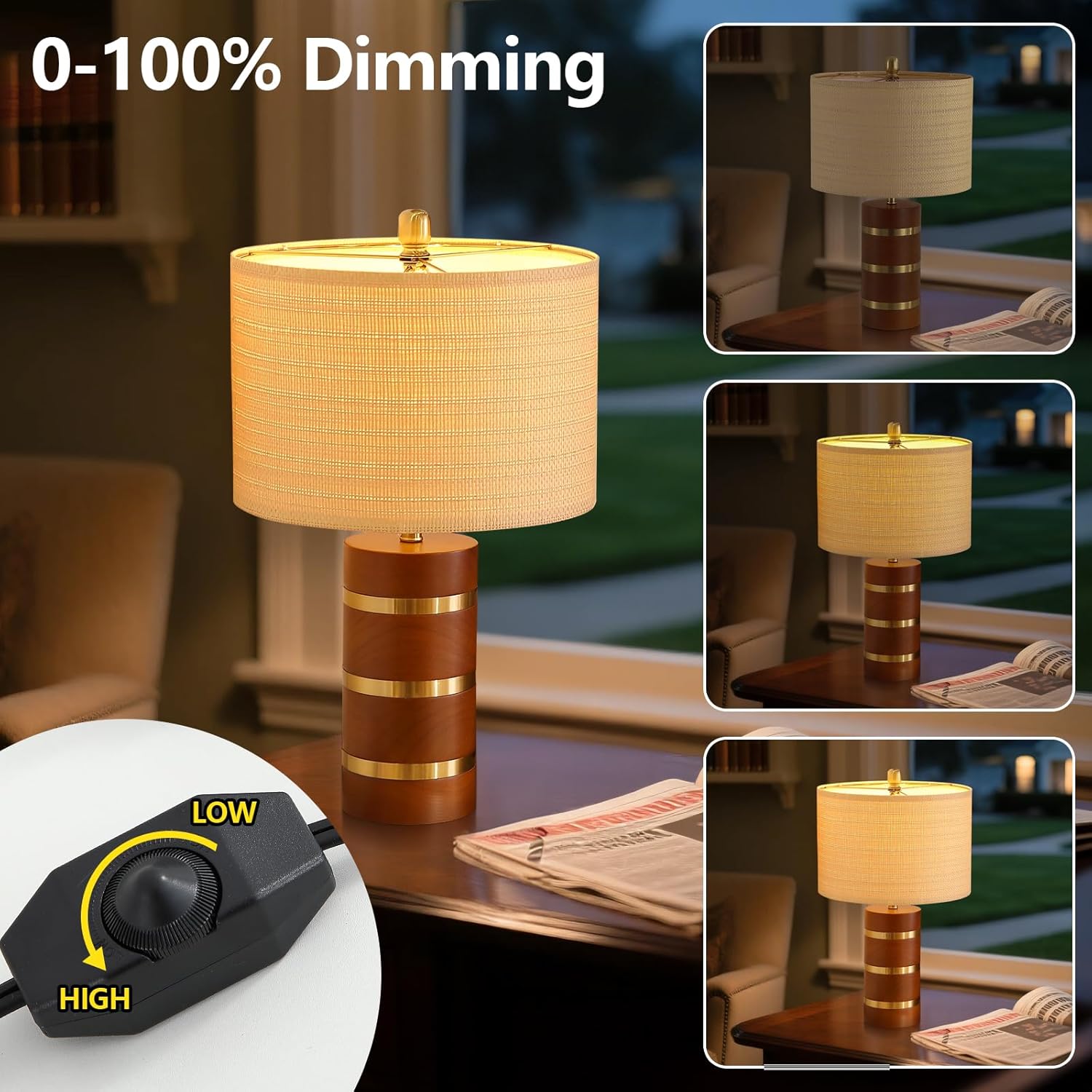 Farmhouse Table Lamp,Antique Nightstand Lamp,Rustic Wood Bedside Lamps for Bedroom Living Room Dining Table Patio Hallway Hotel,UL Listed,Bulbs Included,Set of 2