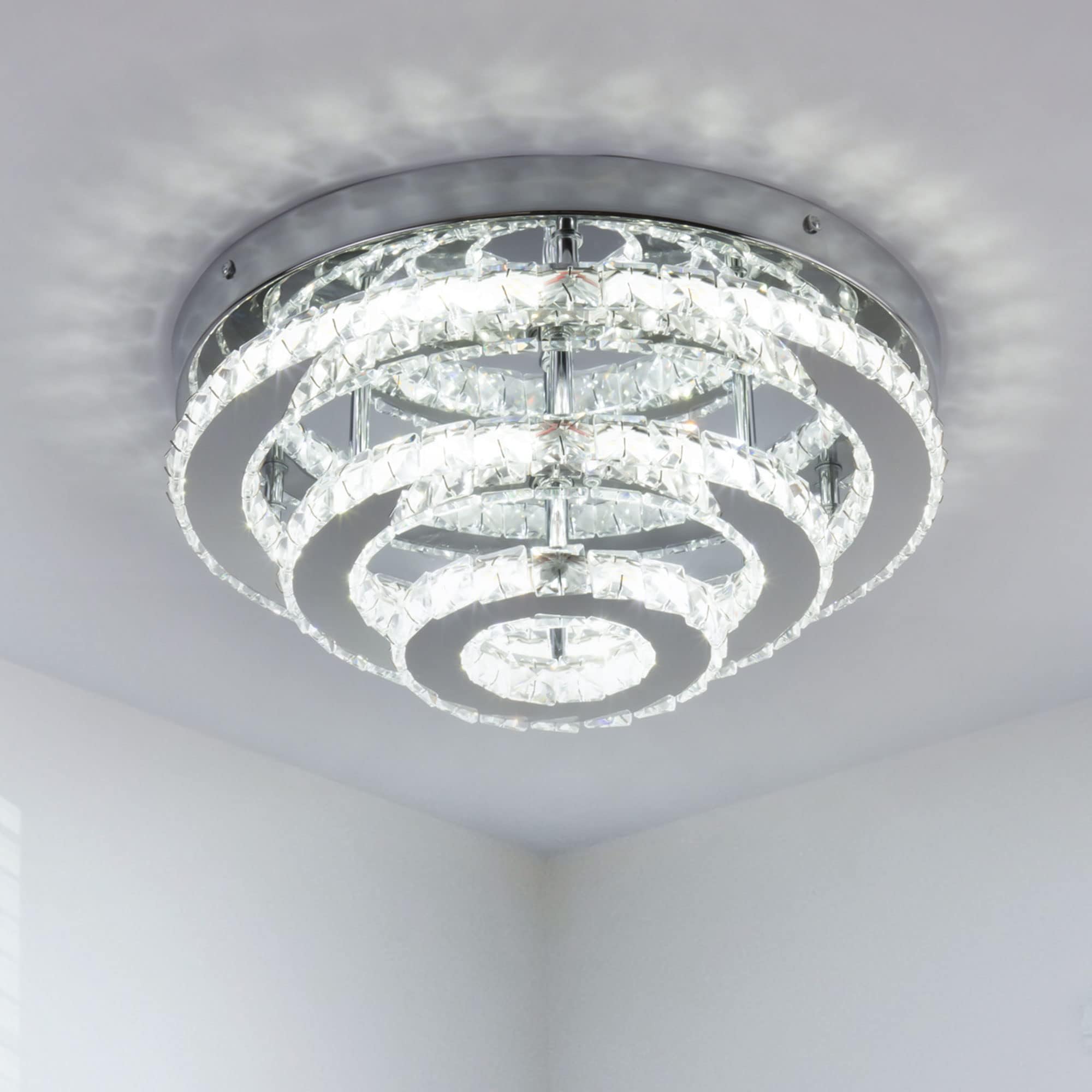 YPQXYHDA 13.8 Inch Modern Crystal LED Chandelier Triple Layered Round Flush Mount Ceiling Light Energy Saving Indoor Lighting for Living Room Bedroom Kitchen (White) โ image 1