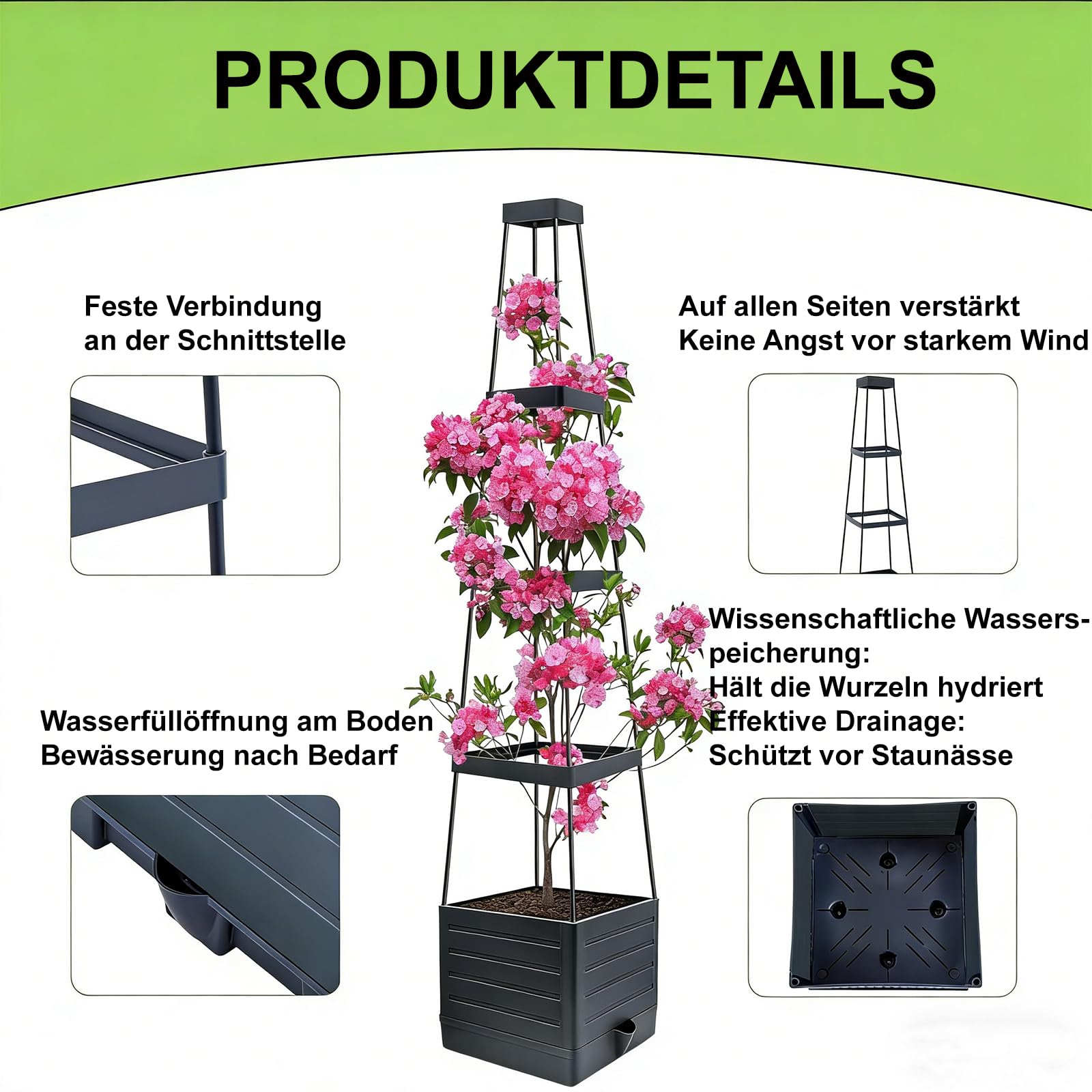 Griglia autoirrigante per piante rampicanti – Supporto regolabile per pomodori, cetrioli, piselli e fiori, fioriere rimovibili, per interni ed esterni, set da 2