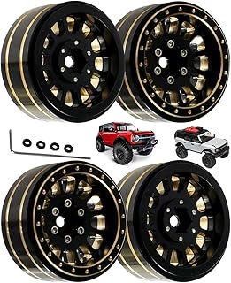 Rcarmumb Full Brass 1.2 Inch Beadlock Wheel Rim for 1/18 1/24 RC Crawler Car Trx4m Axial SCX24 FMS FCX24,4PCS RC Wheel Rims Set
