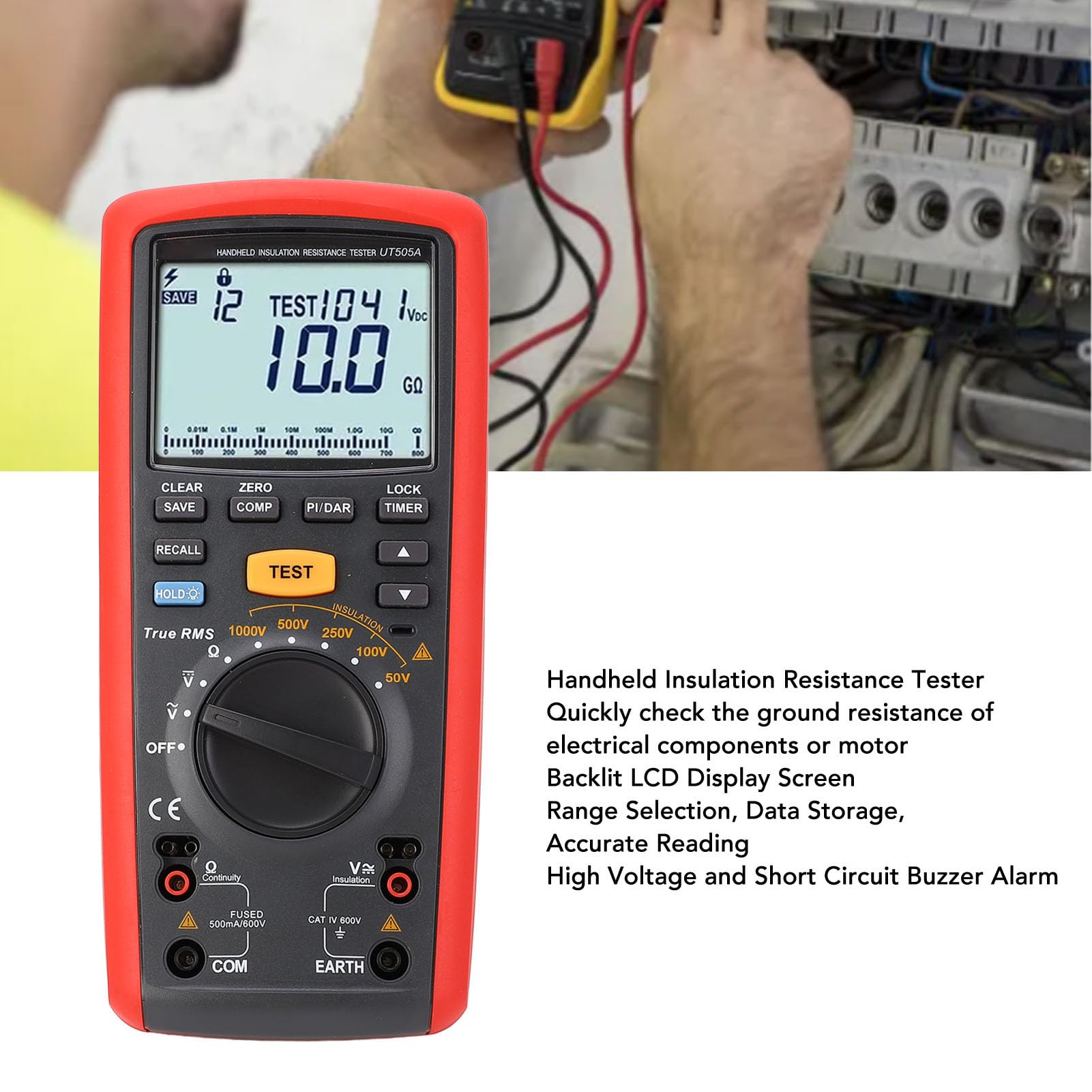 Hyuduo Tester Rezystancji Izolacji Ręczny Cyfrowy Megaomomierz Miernik Rezystancji Uziemienia do Testowania Podzespołów Elektrycznych i Silników Przenośne Zastosowanie do Konserwacji Dystrybucji