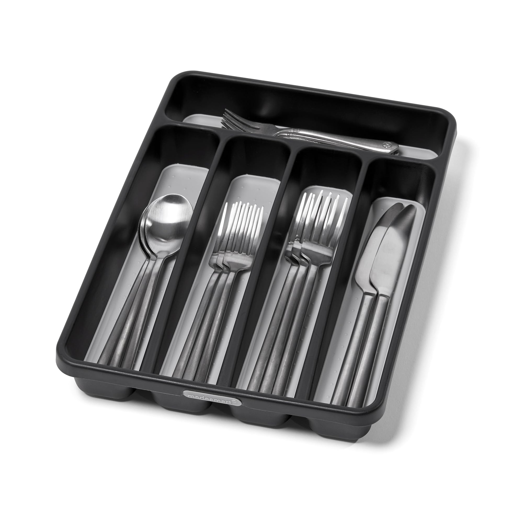 madesmart Small Silverware Tray, 5 Compartment Flatware Organizer for Forks, Knives & Spoons, Non Slip, Soft Grip Lining, Fits Small Drawers, Granite