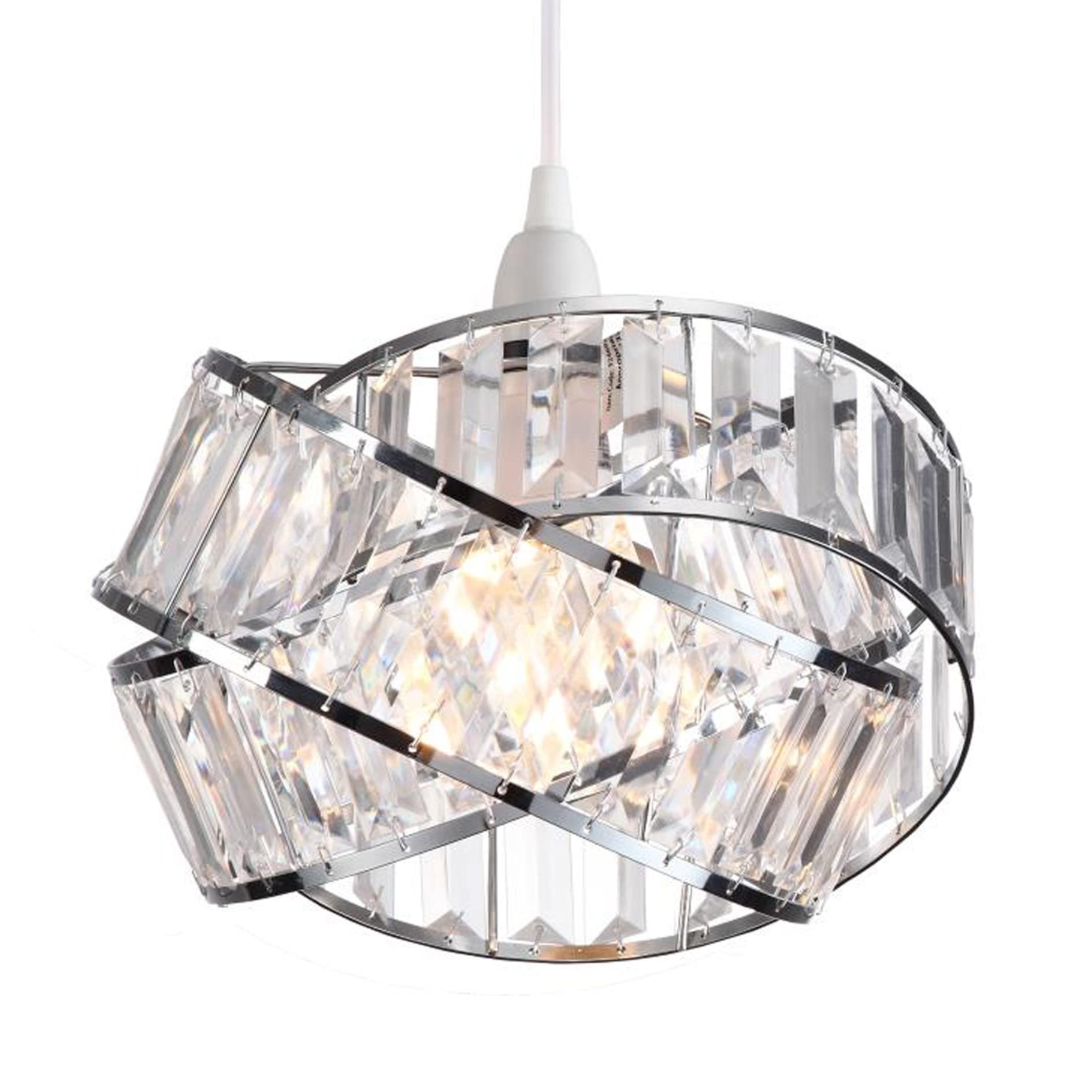 Loxton LightingModern EasyFit Polished Chrome & Clear Crystal Effect Jewel Intertwined Rings Design Ceiling Pendant Light Shade - Perfect for bedrooms, Living Rooms, hallways