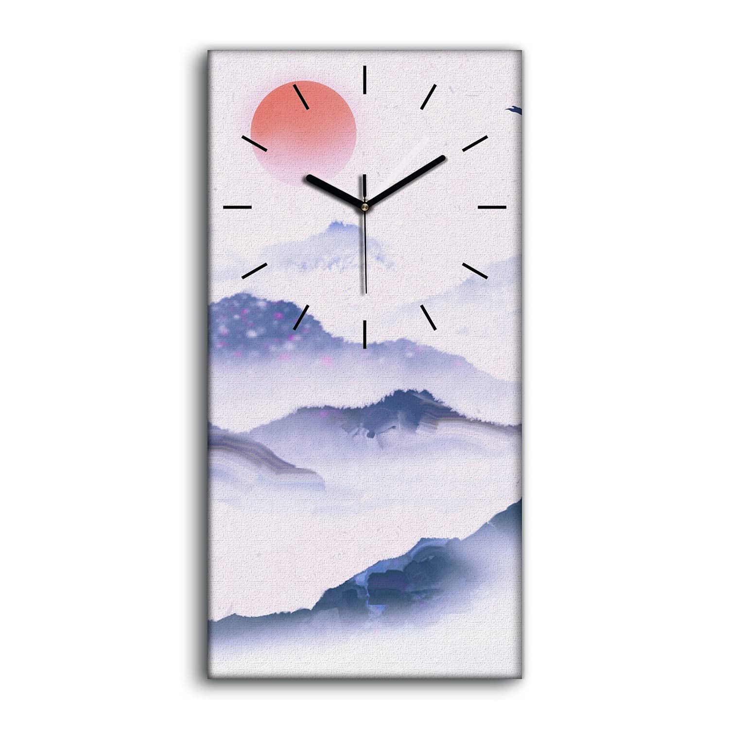 Horloge sur Toile 30x60cm Peinture de Paysage d'encre Cadre Mural Décoration