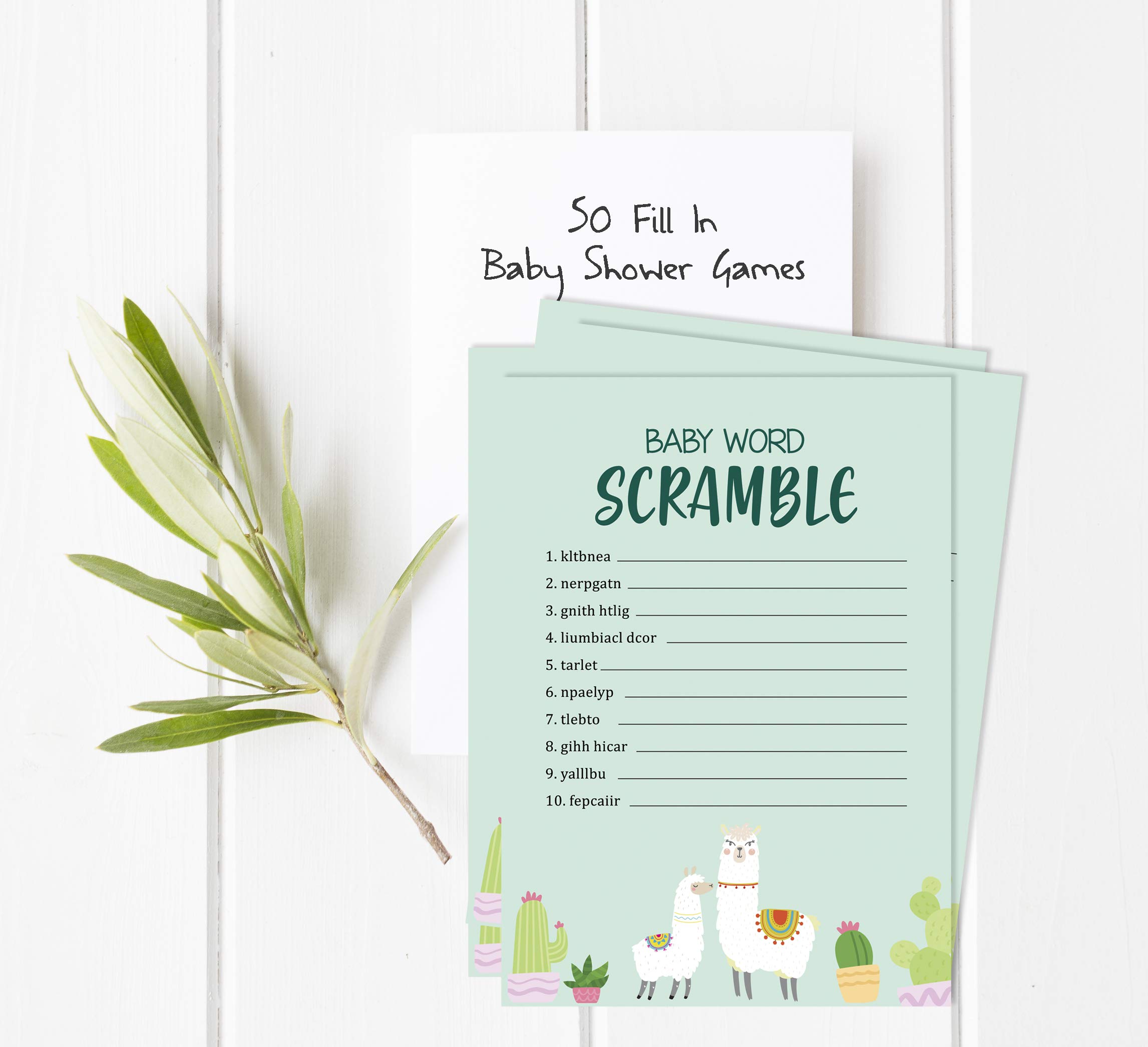 Inkdotpot 50 Pack Baby Word Scramble Baby Shower Game Cards Llama Gender Neutral Party Supplies Fun Baby Shower Game Favors - Image 2