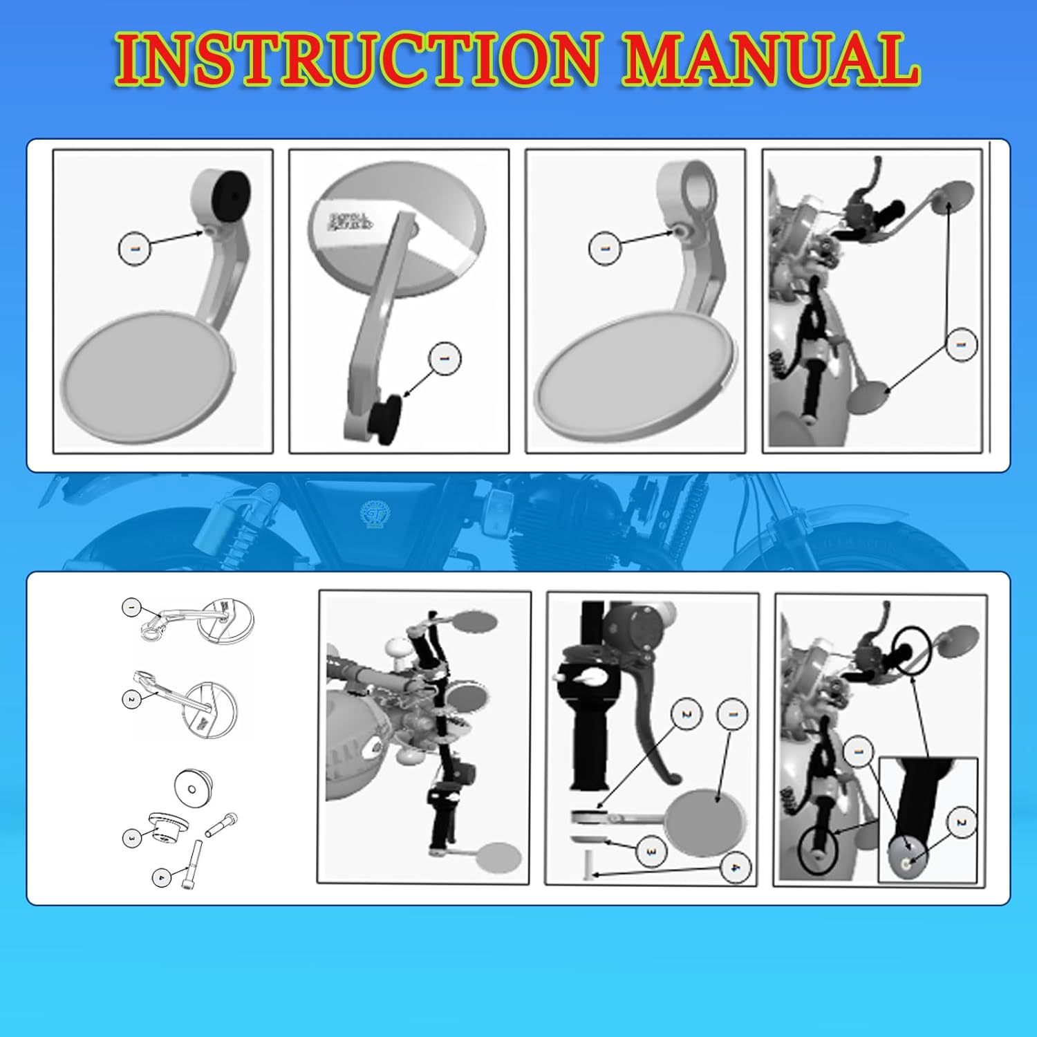 Fits For Royal Enfield Stainless Steel Bar End Mirror Mounts | Compatible with Goan Classic, Meteor 350, Classic 350, Hunter 350 & All New Bullet 350 | Durable Rust-Free Fittings | Part No. KXA00125