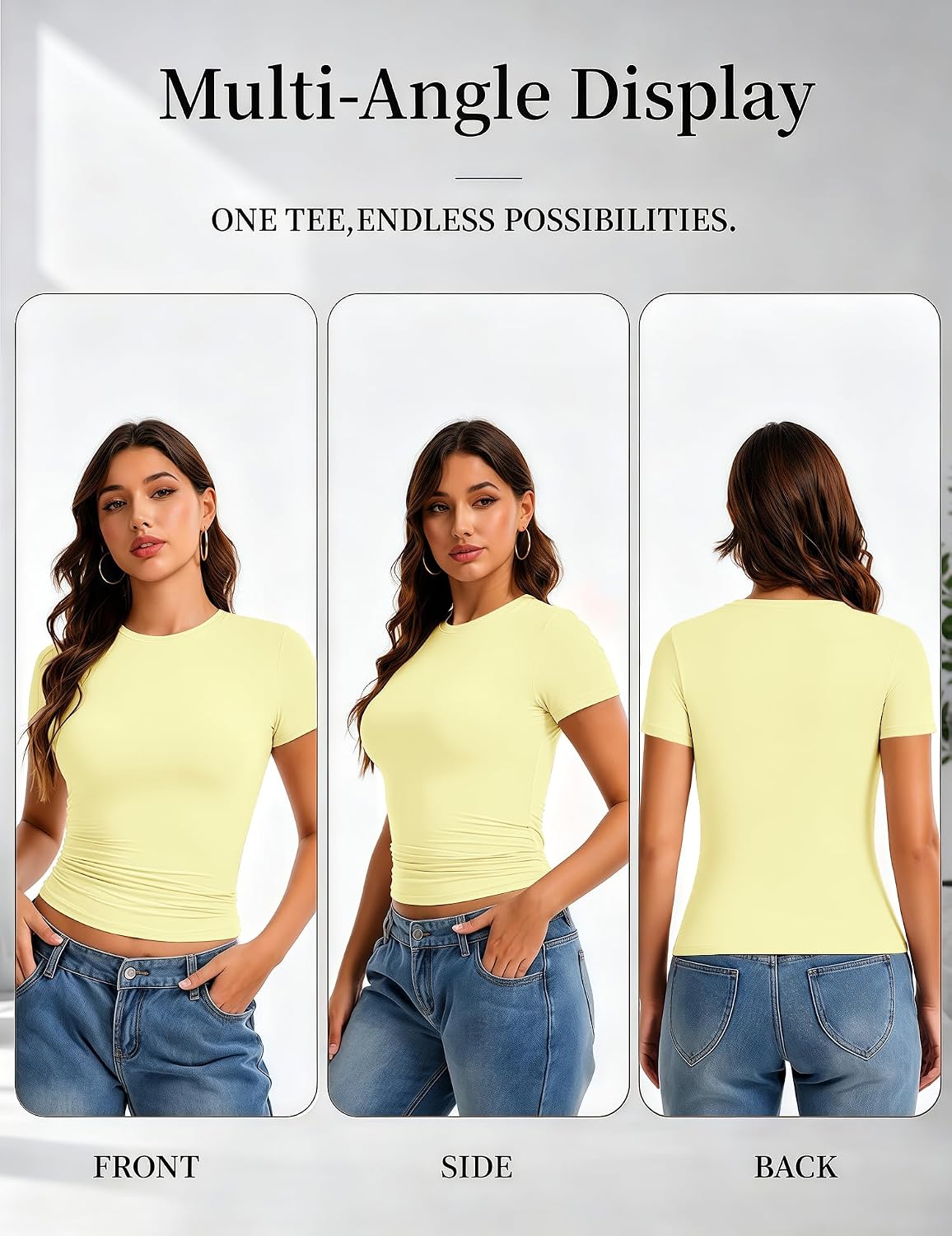 LanGui Womens Short Sleeve T Shirts - Cotton Tshirt Crew Neck Fitted Basic Tee Soft Cute Y2K Tops for Summer Trendy Going Out