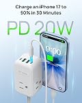 TROND 360°Rotating Plug Power Bar, PD 20W USB C, 10ft Flexible Flat Cord | 3 Sided Multi Outlet, Indoor Extension Cord for Hard-to-Reach Socket Behind Couch, Nightstand, Desk, Cupboard, White
