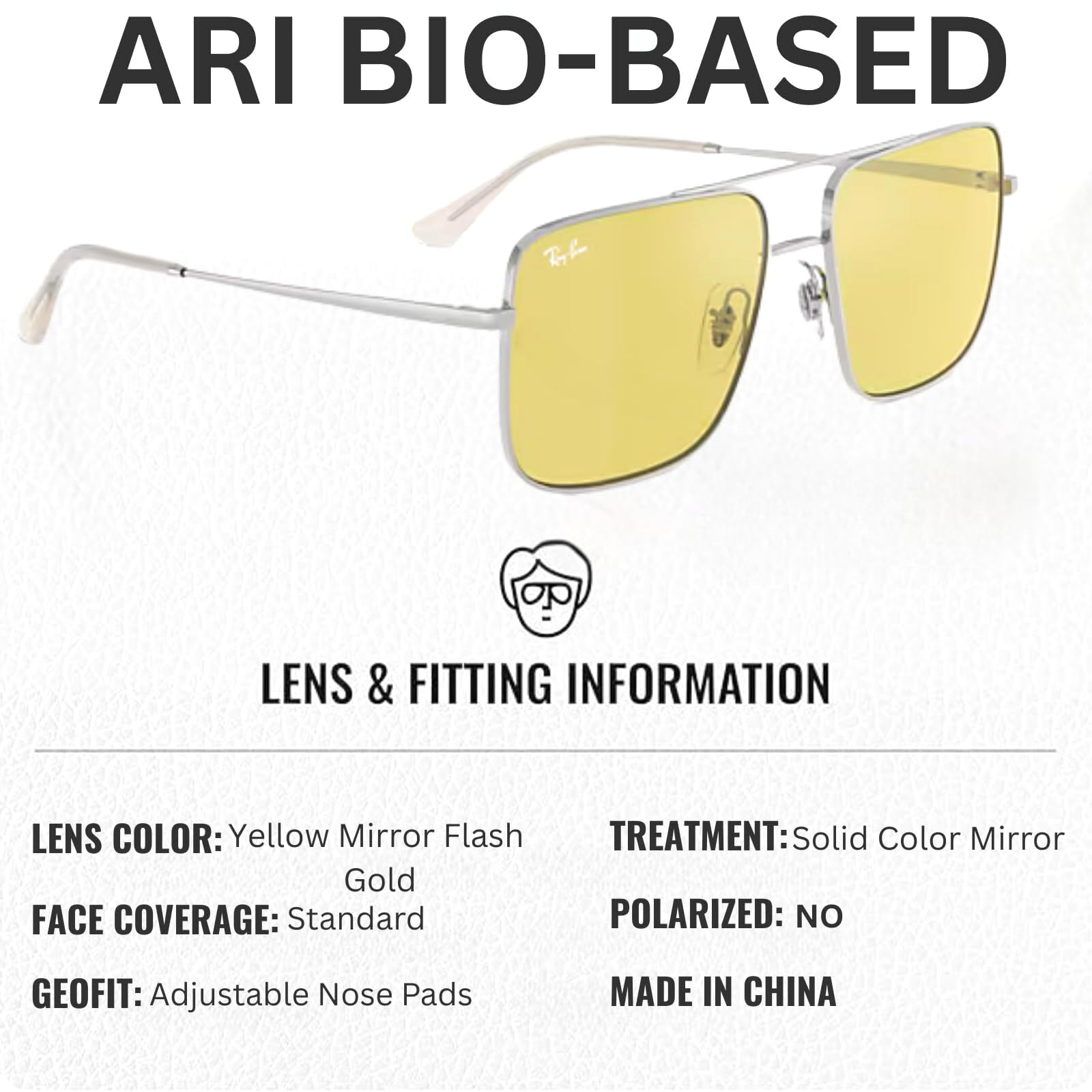 Ray-Ban RB3758 ARI BIO BASED quadratische Sonnenbrille für Damen und Herren mit offiziellem Rayban Brillen-Set