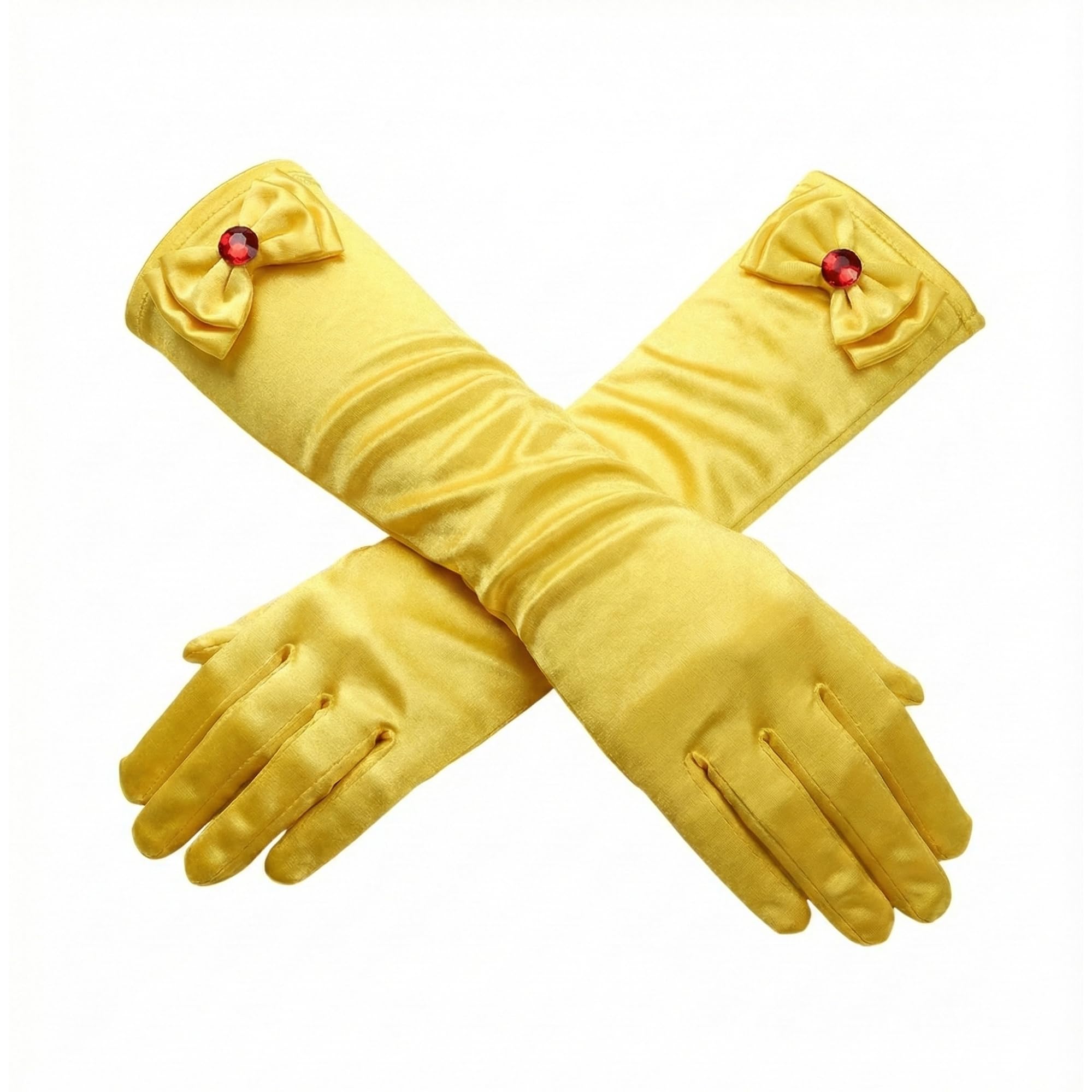 This Trendy Swan Girls Yellow Long Satin Gloves With Bowknot, Princess Dress Gloves For Wedding, Communion, Birthday, Party, Prom, Pageant (Yellow)