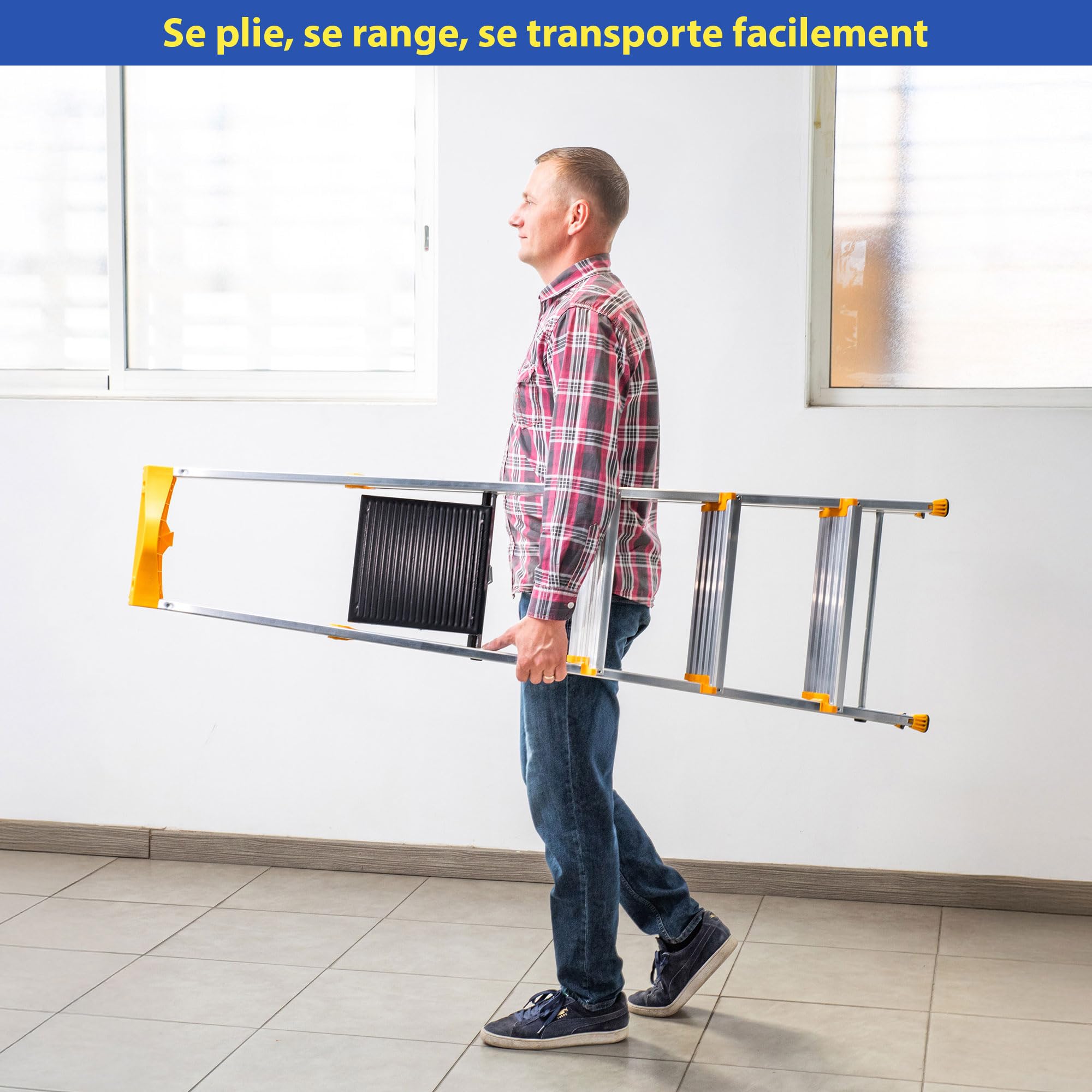 HOSTRÖM Escabeau 4 marches en Aluminium, Marche Pied Pliable, Porte-Outils, Marches Extra-Large 12cm, Usage Domestique et Professionnel, Garantie 5ans