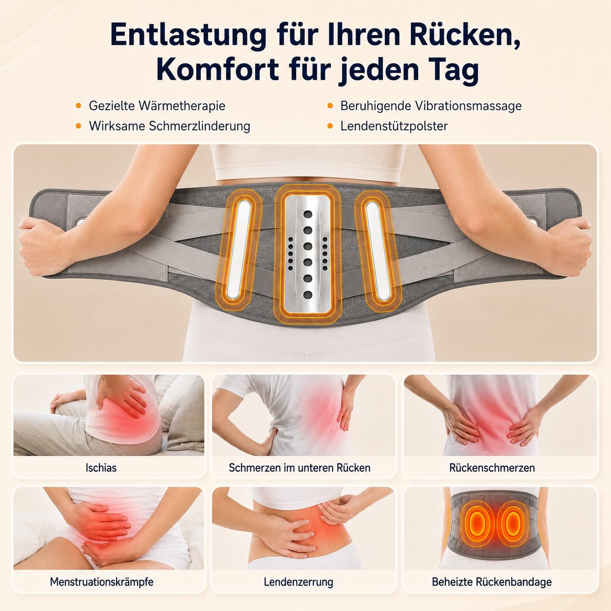 170CM Wärmegürtel Rücken Heizkissen Kabellos Massagegerät, 5000mAh Heizkissen mit Abschaltautomatik, Wärmekissen für Rücken mit 5 Massagemodi 3 Wärmestufen, Geschenke für Männer Frauen